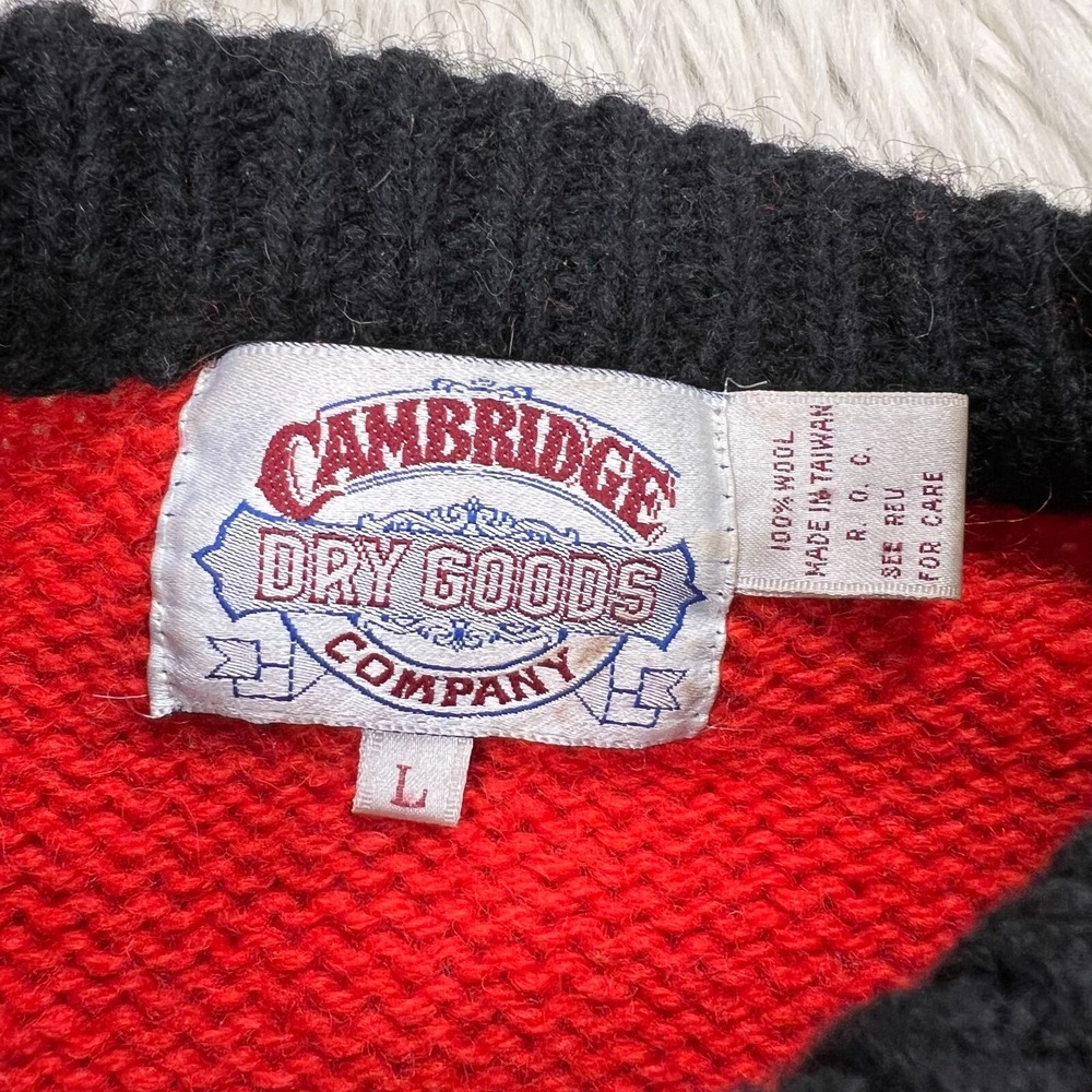 Vintage Cambridge Dry Goods Women's M Fair Isle Bear Button Cardigan Wool Red - Picture 5 of 6